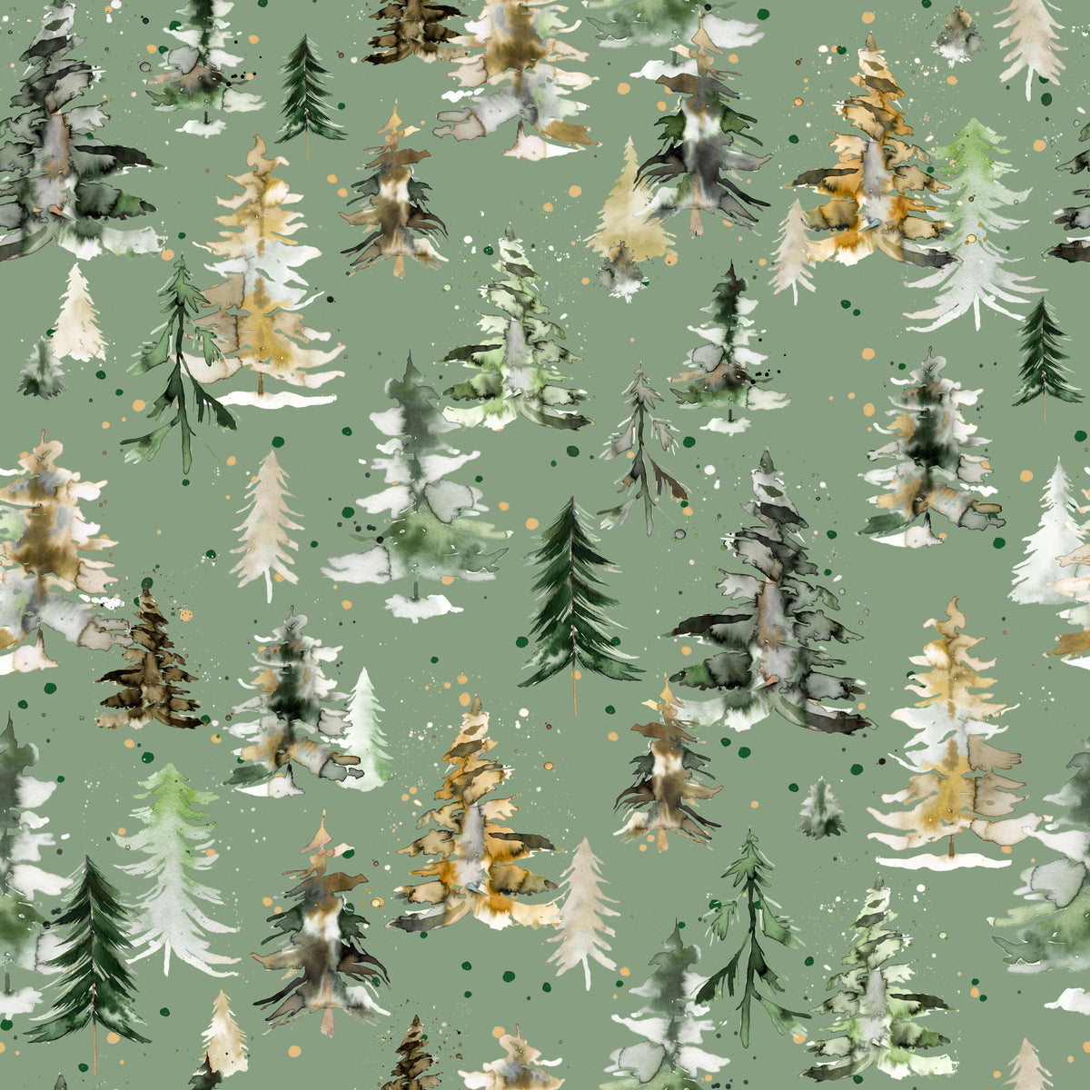 Watercolor Pines Spruces Forest Nature Sage Green Wallpaper⁠ in your room — zoomed