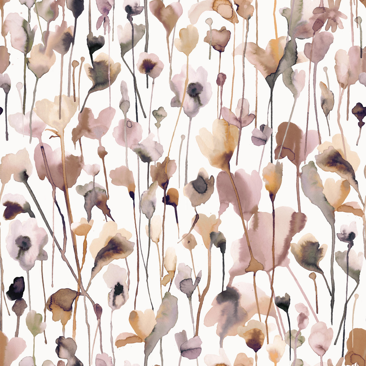 Wild Flowers Watercolor Natural Beige Wallpaper⁠