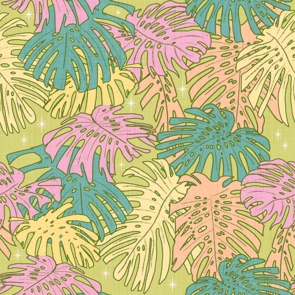Pastel Tropical Monstera - Palm Springs Retro Avocado Wallpaper⁠ in your room — zoomed