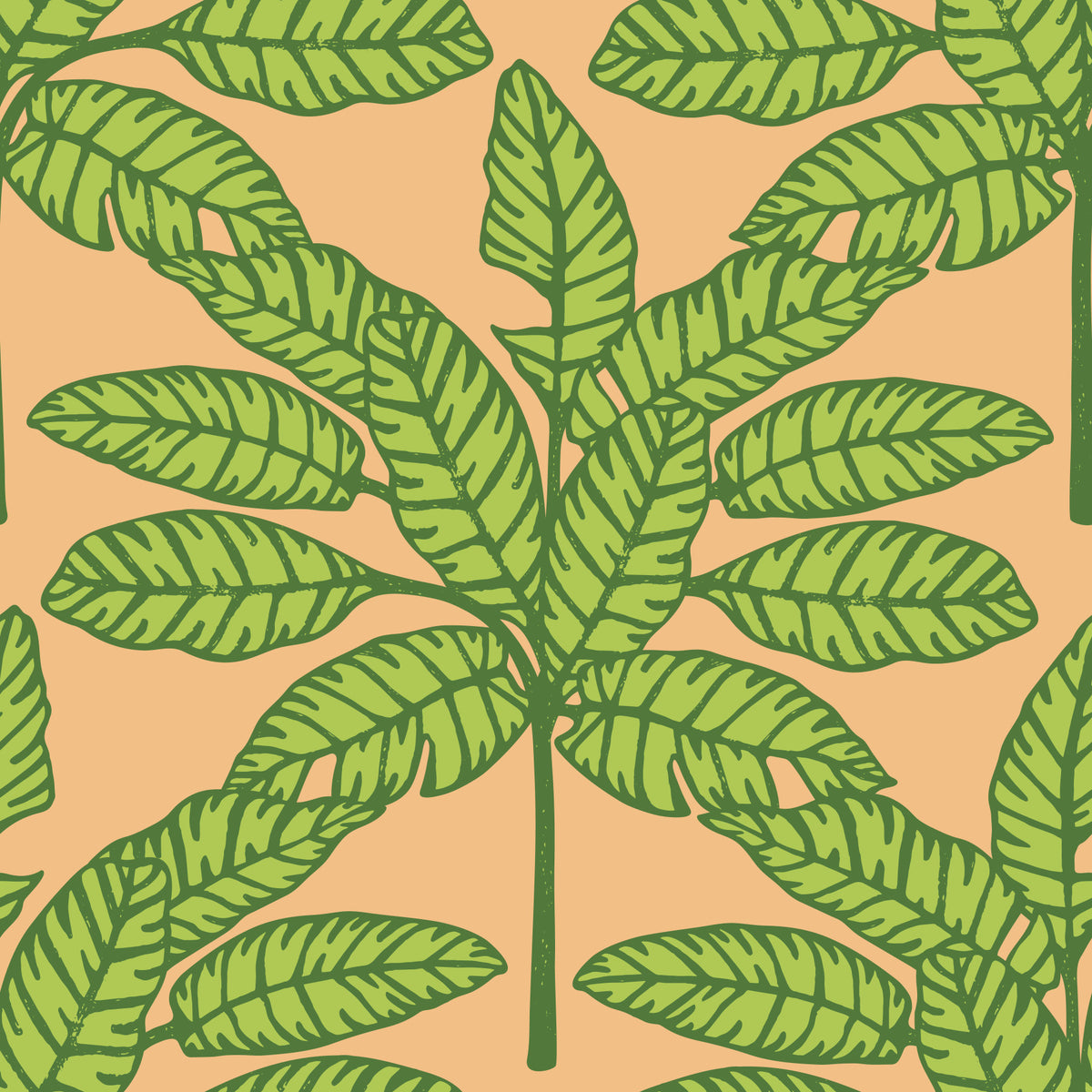 Desert Leaves Oasis Retro Mid Century Tropical Green Orange Wallpaper⁠ in your room — zoomed