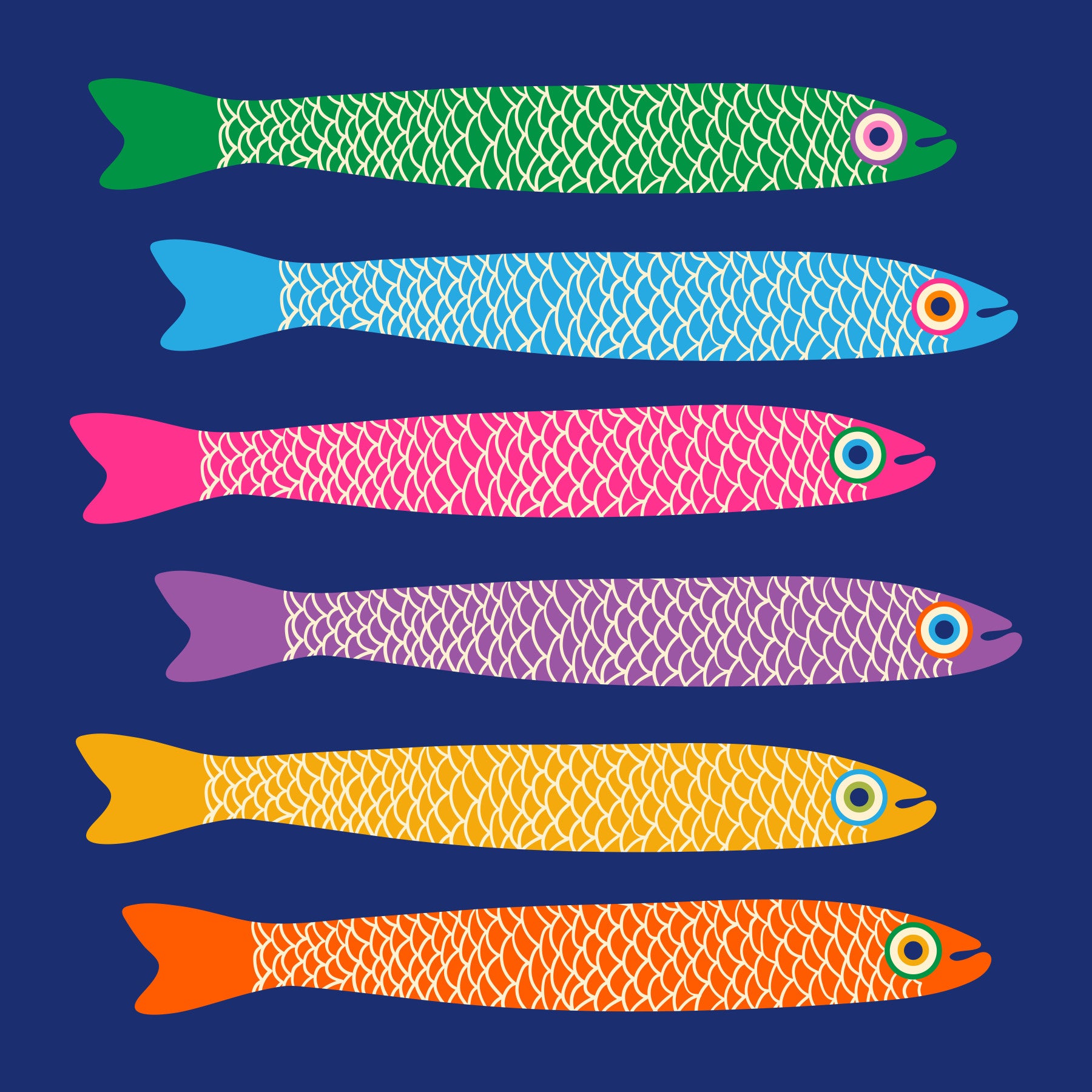 Anchovies Bright Rainbow Fish on Royal Blue Wall Mural