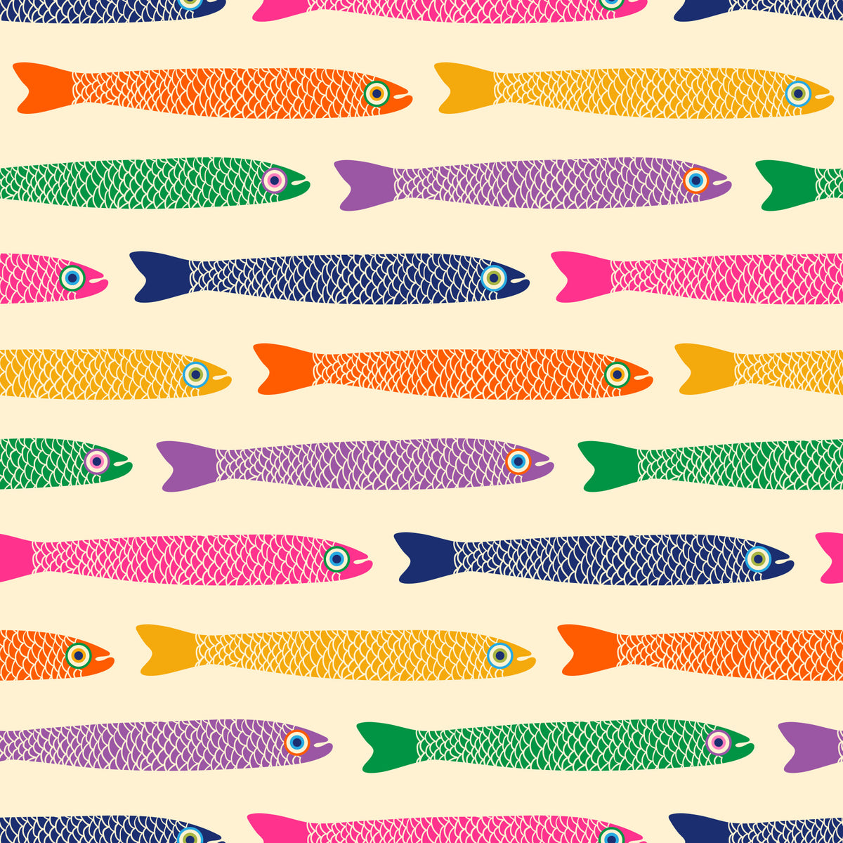 Anchovies Bright Rainbow Fish on Cream  Wallpaper⁠ in your room — zoomed