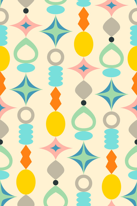 Suncatchers Retro Mid-Century Modern Abstract Shapes on Cream Wallpaper⁠