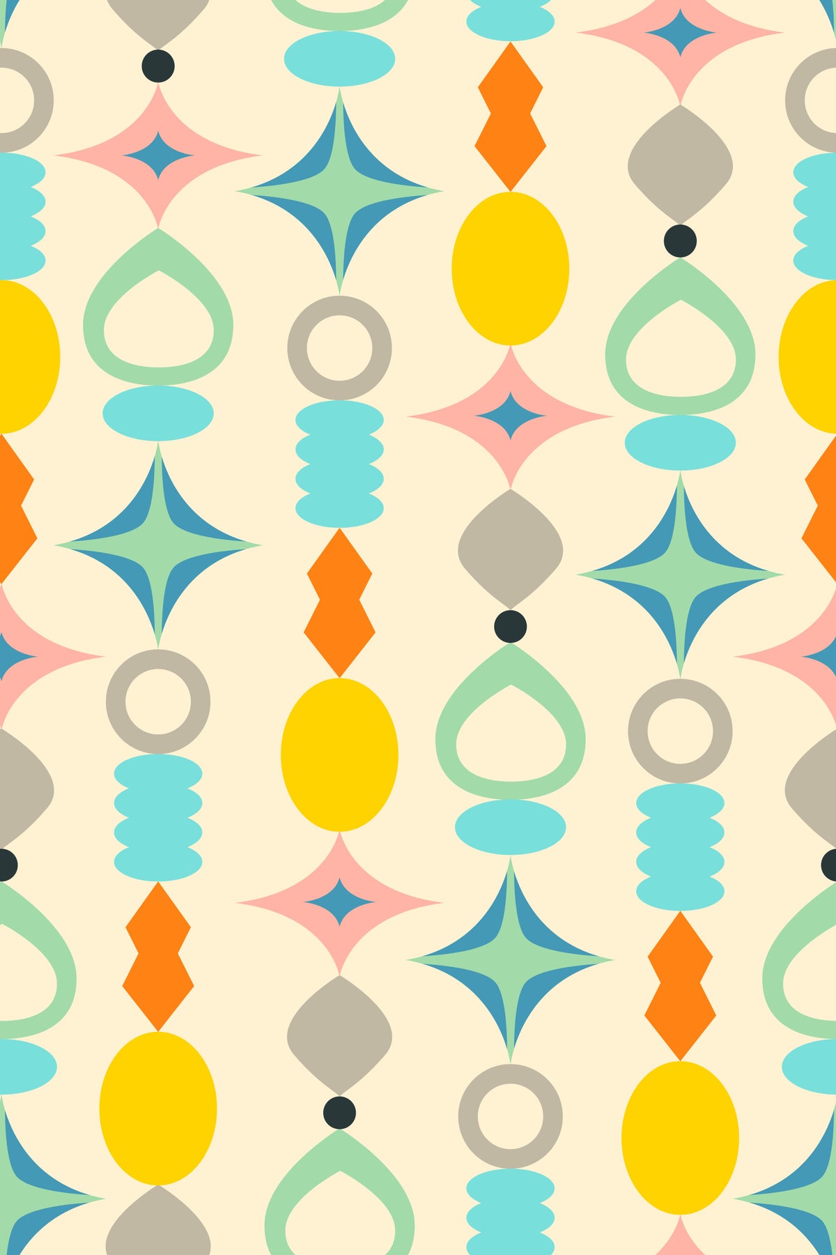 Suncatchers Retro Mid-Century Modern Abstract Shapes on Cream Wallpaper⁠ in your room — zoomed