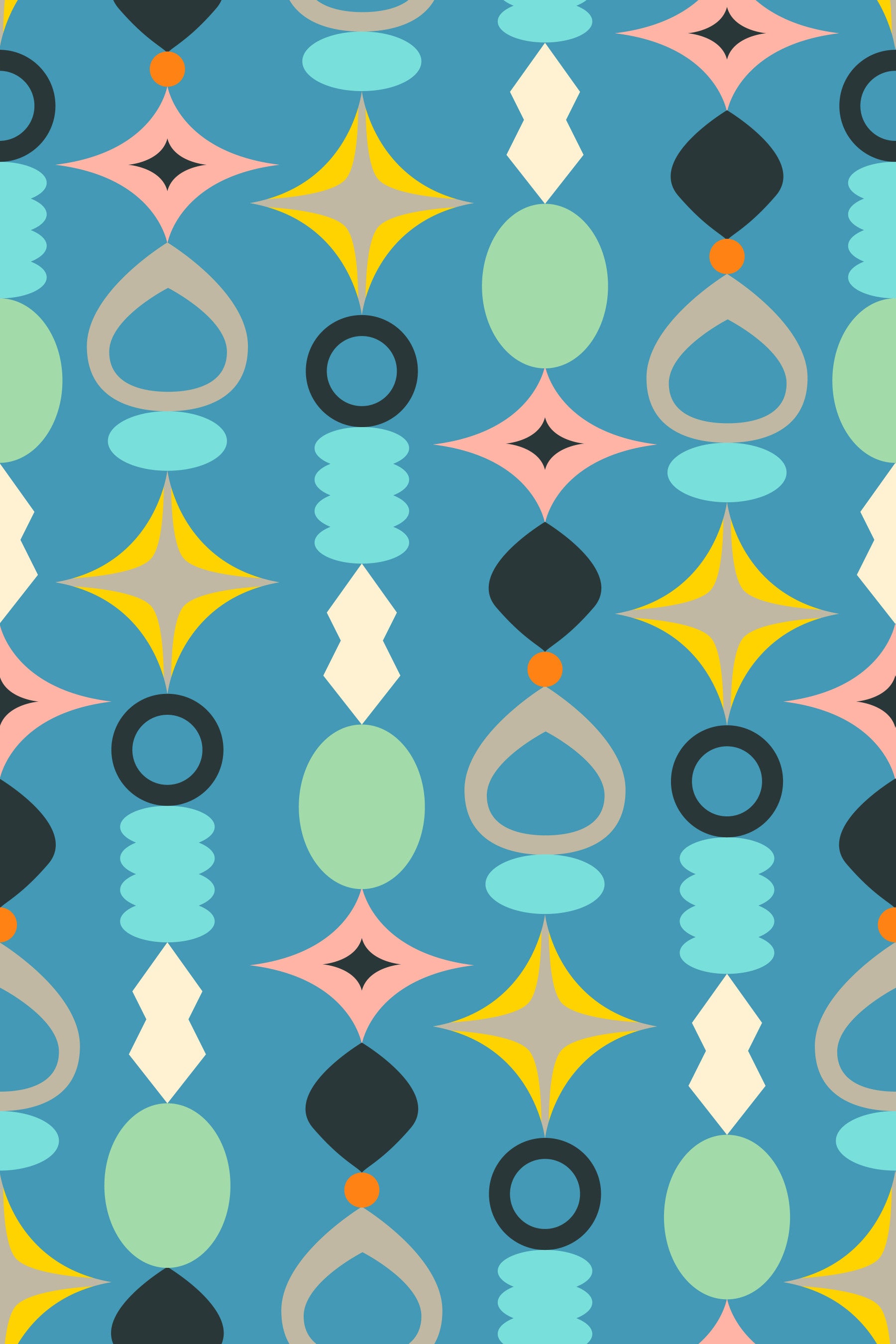 Suncatchers Retro Mid-Century Modern Abstract Shapes on Blue Wallpaper⁠