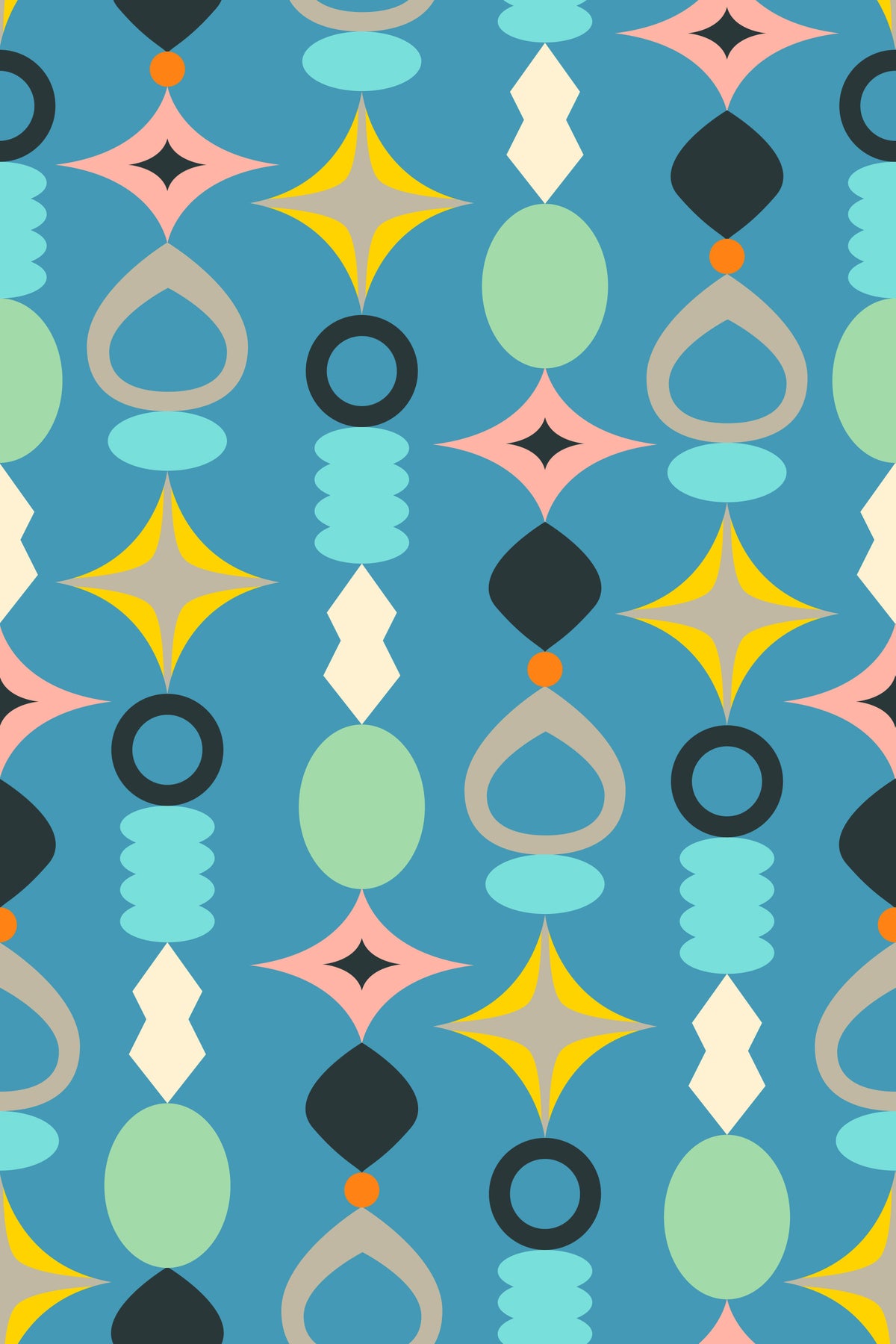 Suncatchers Retro Mid-Century Modern Abstract Shapes on Blue Wallpaper⁠ in your room — zoomed