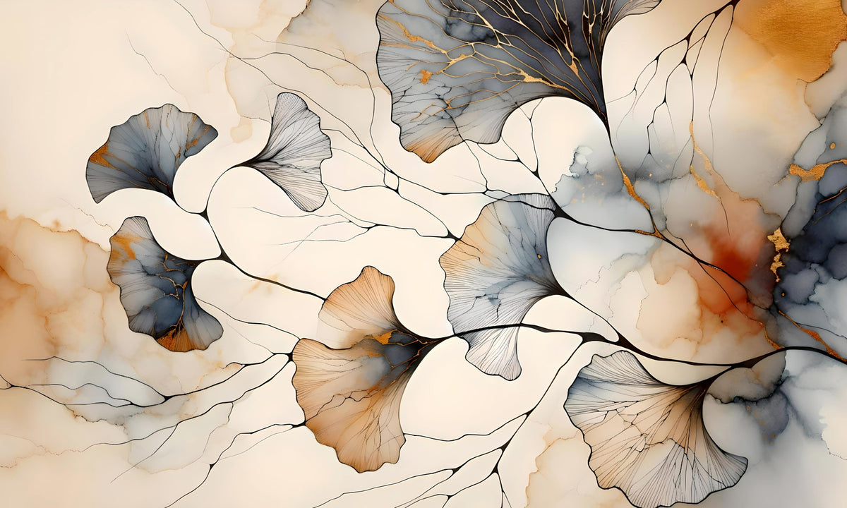 Gilded Ginkgo Elegance Wall Mural in your room — zoomed