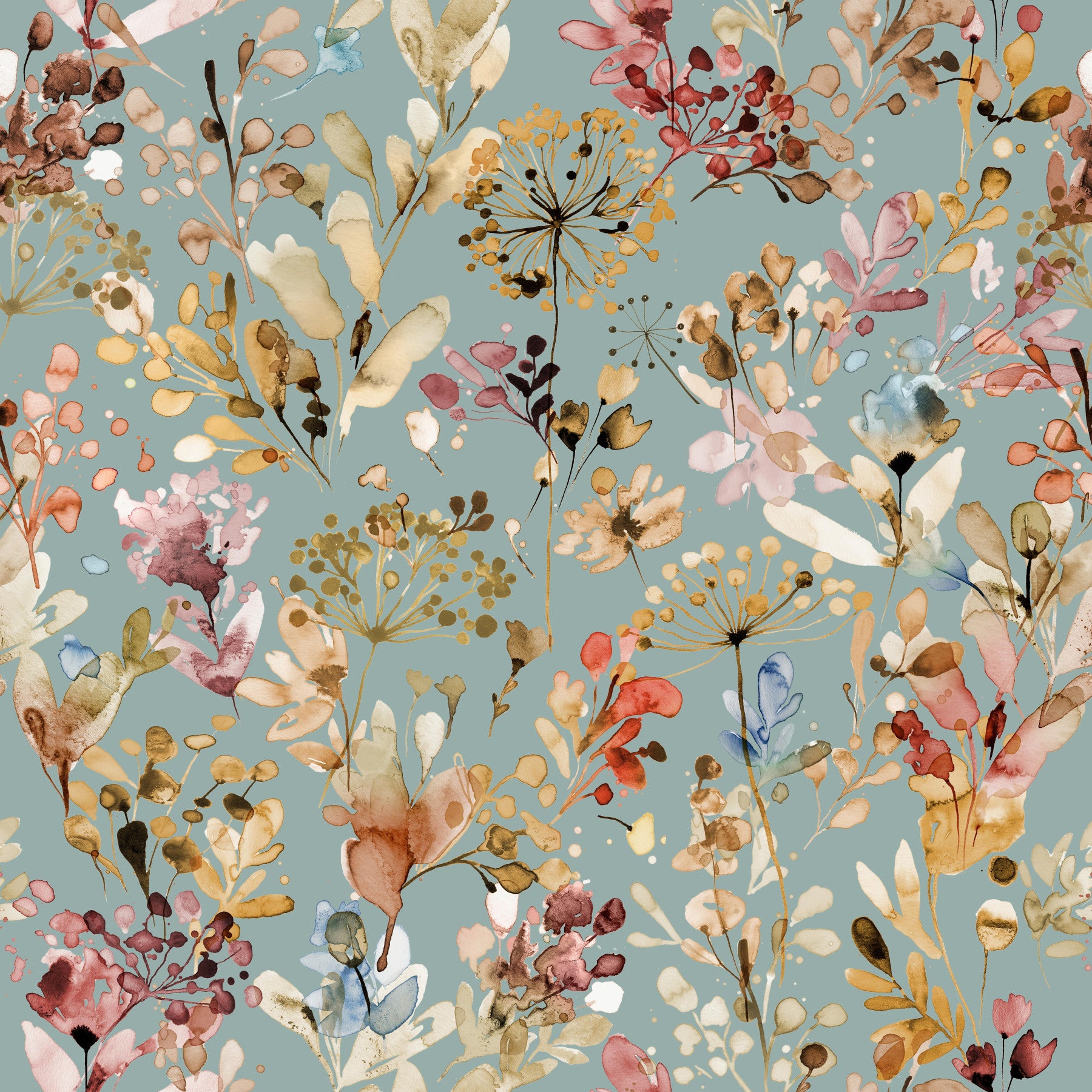 Wild Grasses Vintage Gold Teal Wallpaper⁠