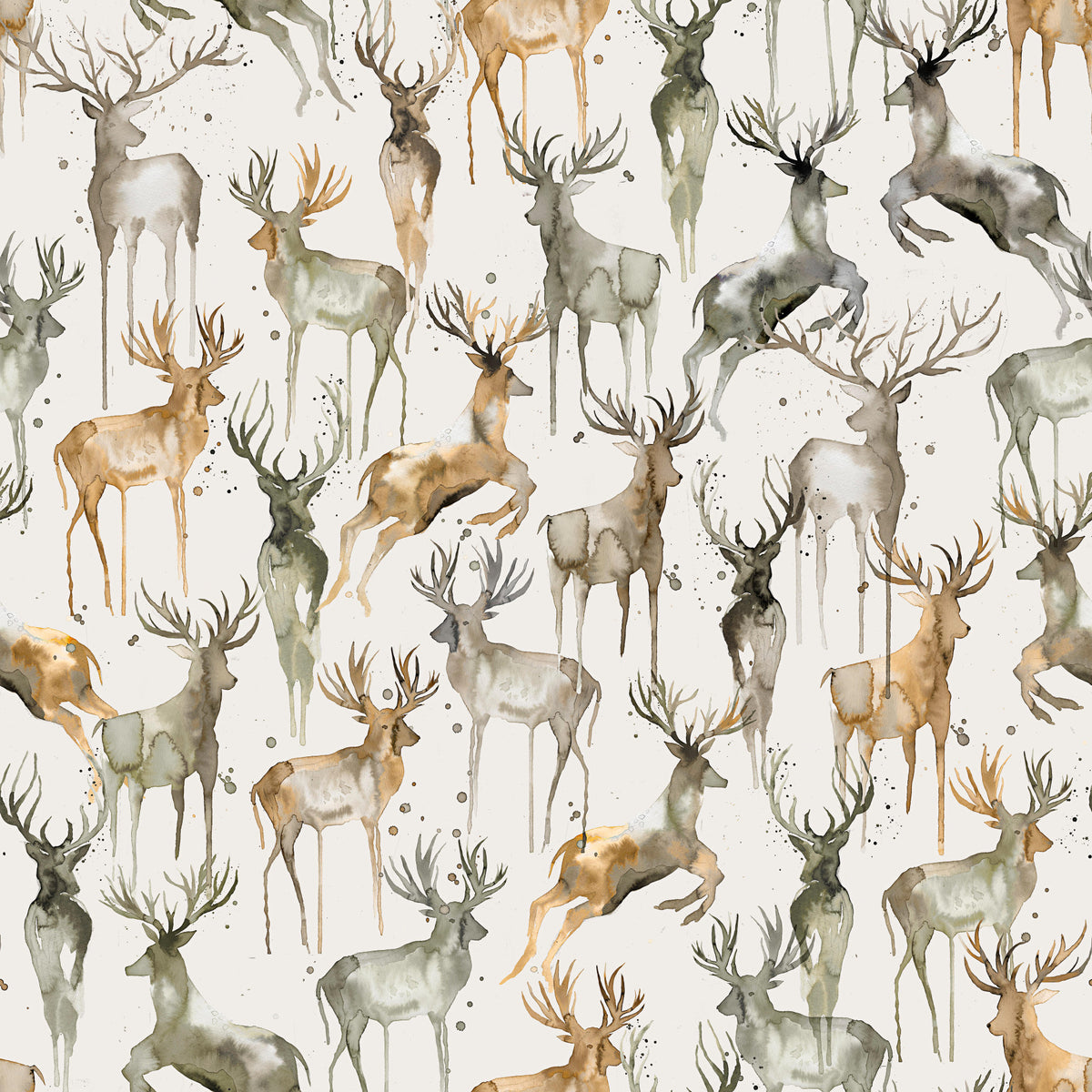 Wintery Artistic Deers Beige Brown Wallpaper⁠
