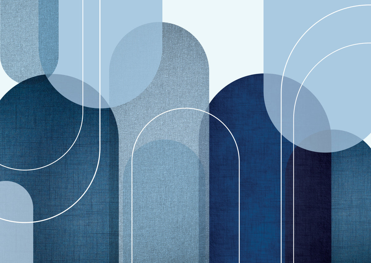 Mid Century Serene Blues Wall Mural in your room — zoomed