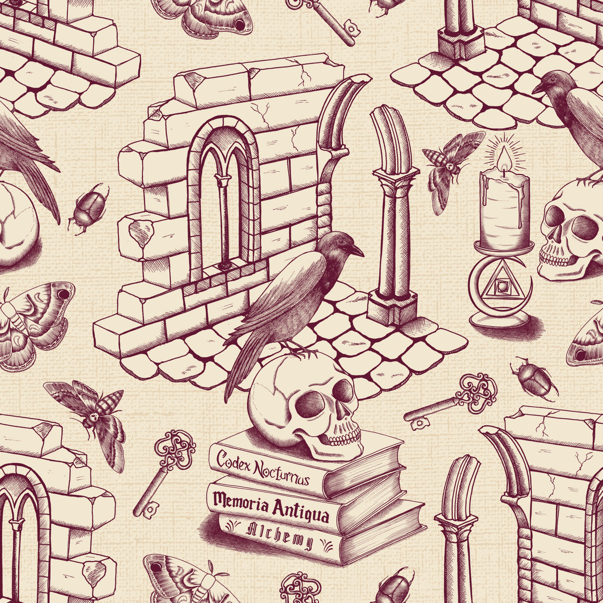 Dark Academia Toile de Jouy - Burgundy Wallpaper⁠ in your room — zoomed