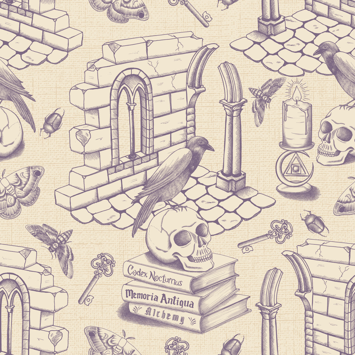 Dark Academia Toile de Jouy -  Grey Purple Wallpaper⁠