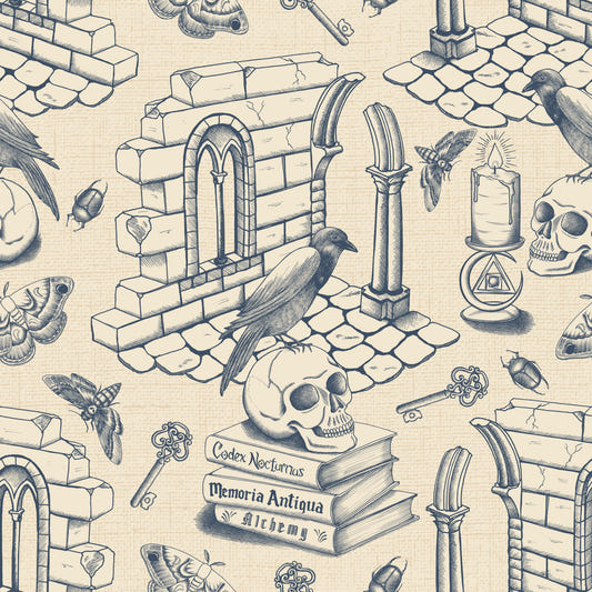 Dark Academia Toile de Jouy - Twilight blue Wallpaper⁠