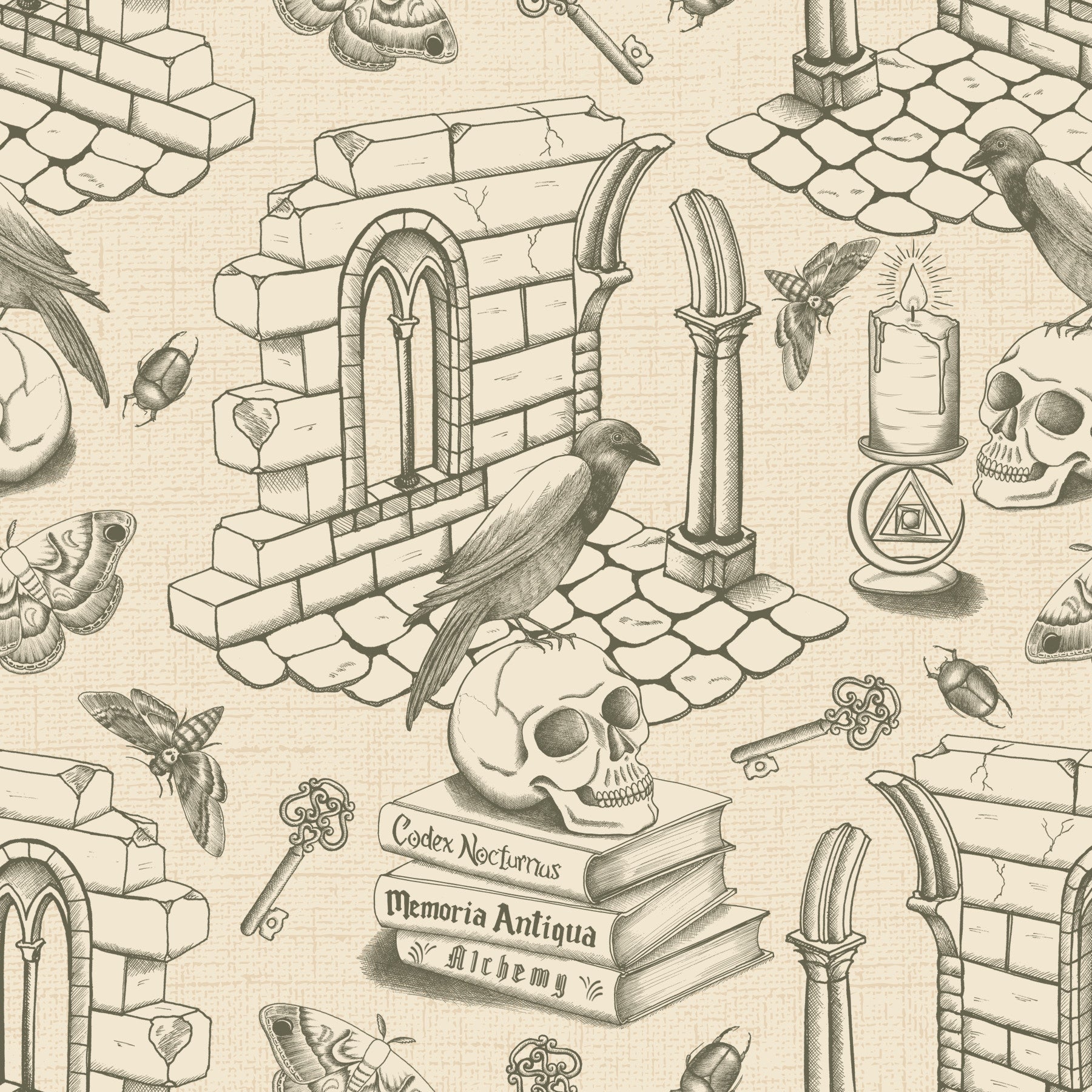 Dark Academia Toile de Jouie -  Olive Green Wallpaper⁠