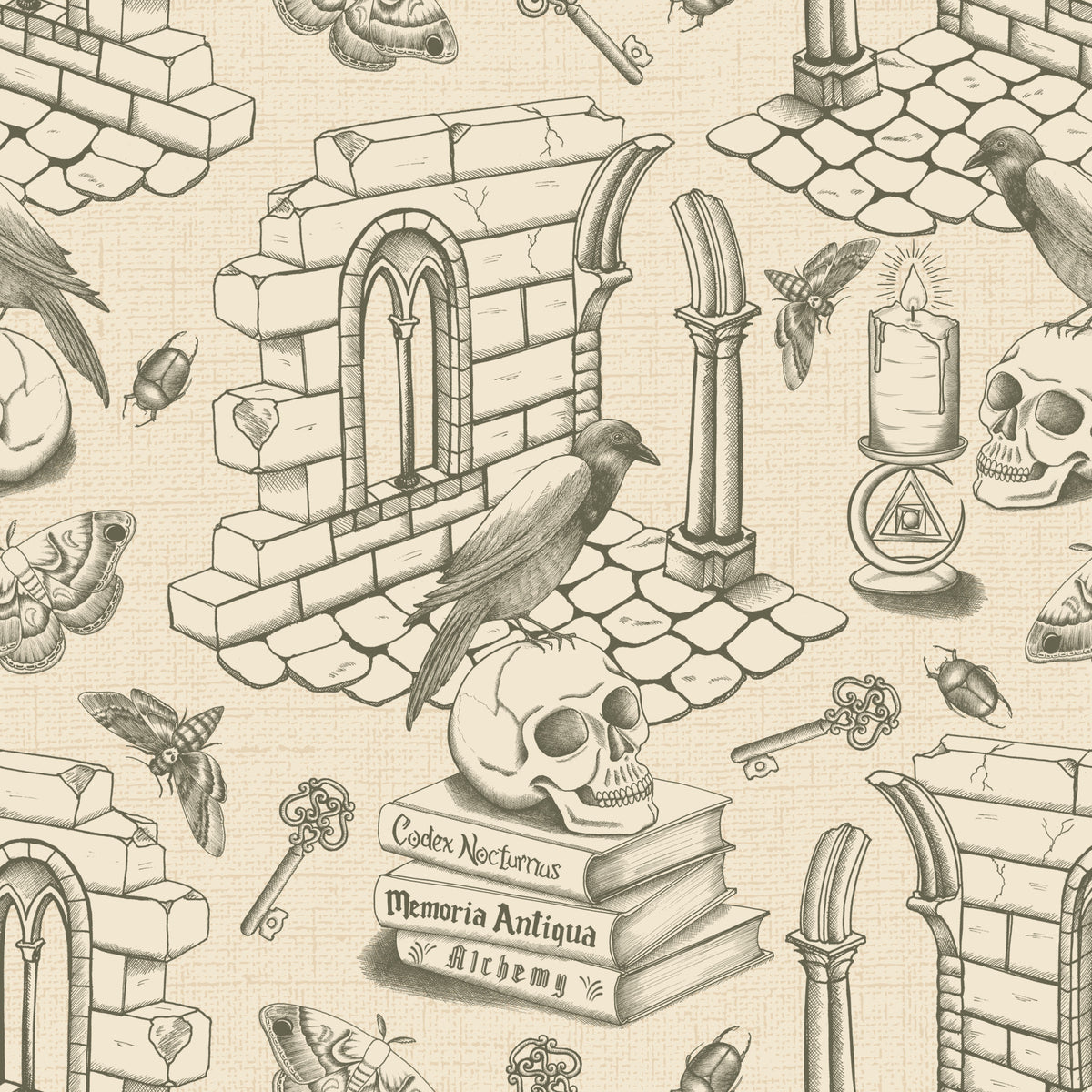Dark Academia Toile de Jouie -  Olive Green Wallpaper⁠ in your room — zoomed