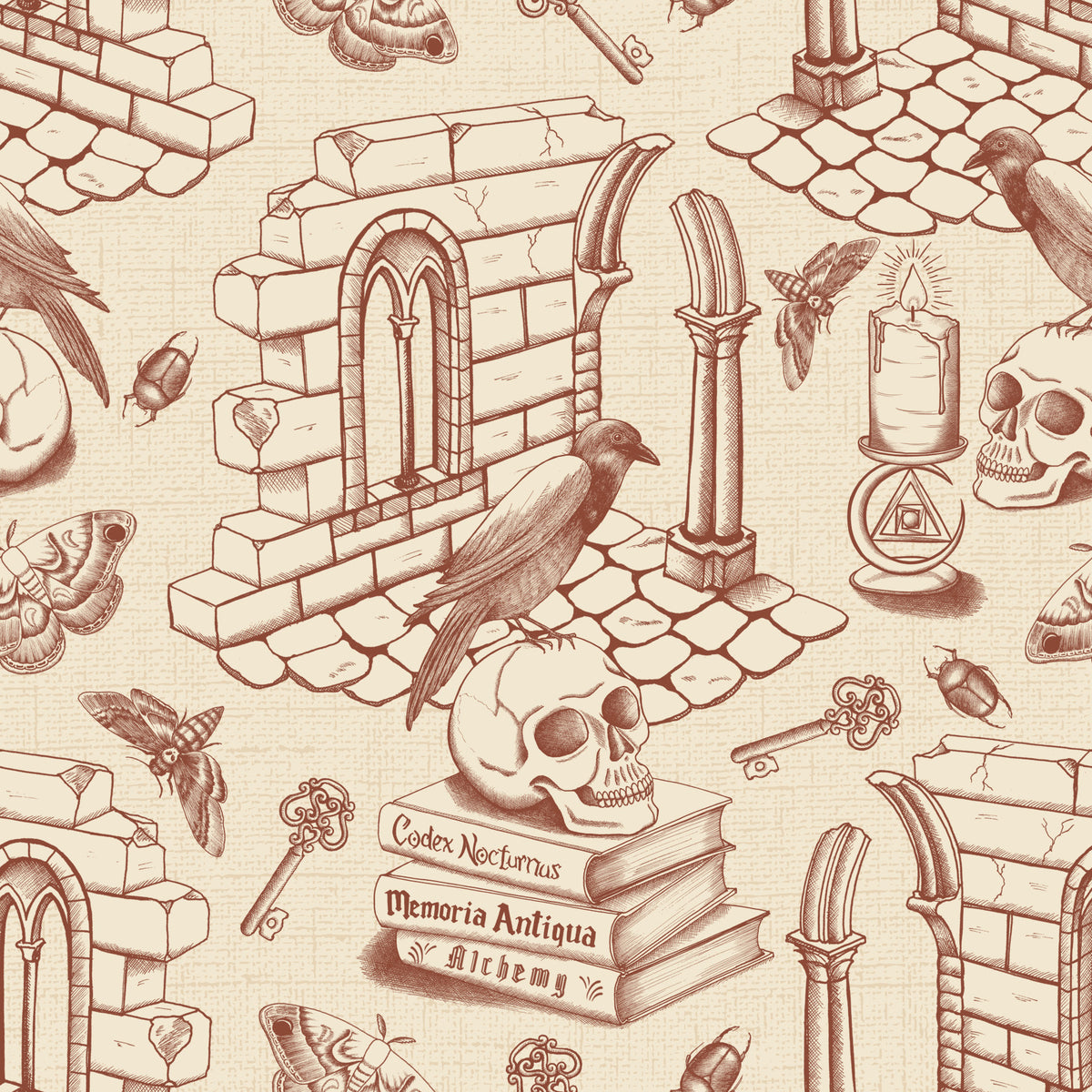 Dark Academia Toile de Jouy - Amber Wallpaper⁠
