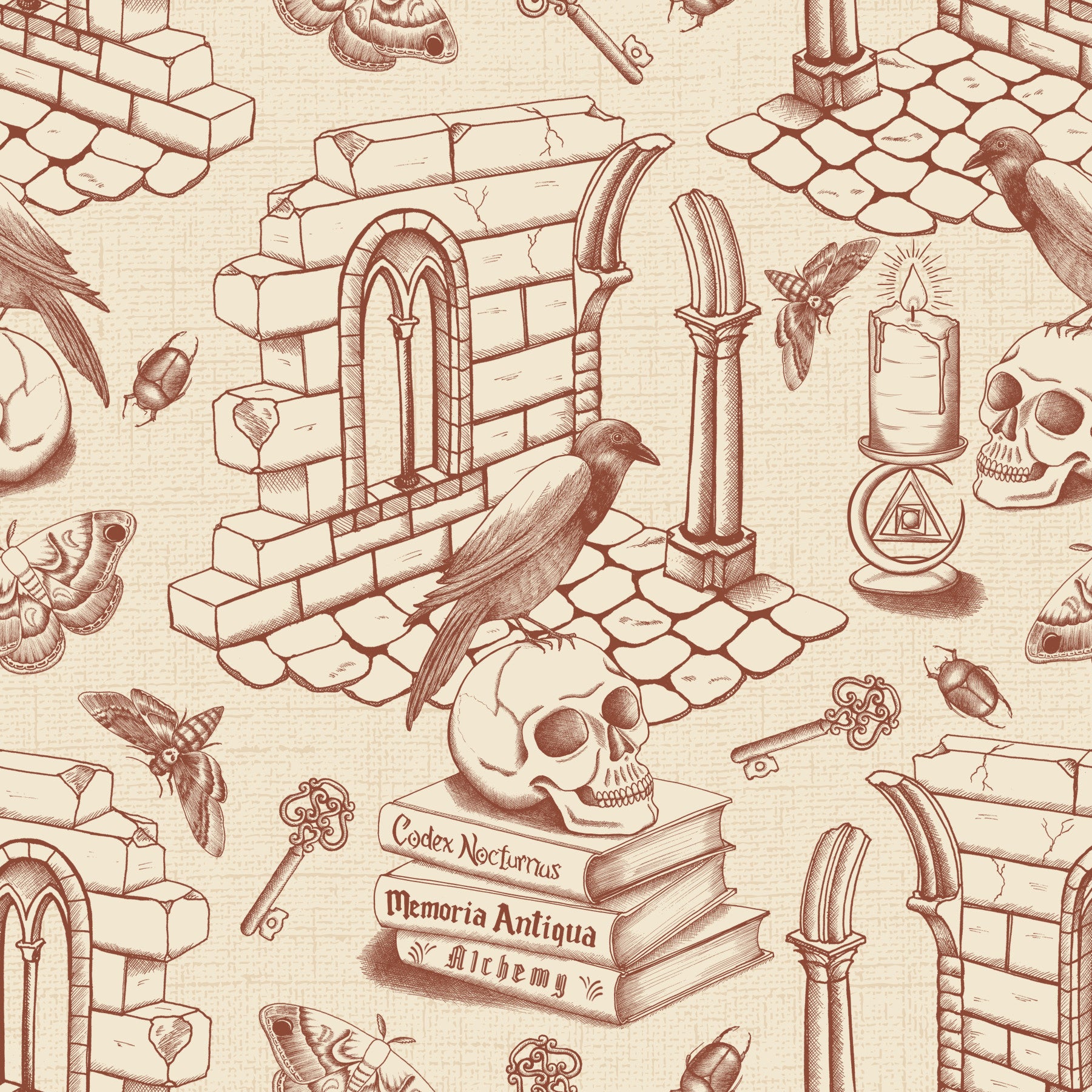 Dark Academia Toile de Jouy - Amber Wallpaper⁠