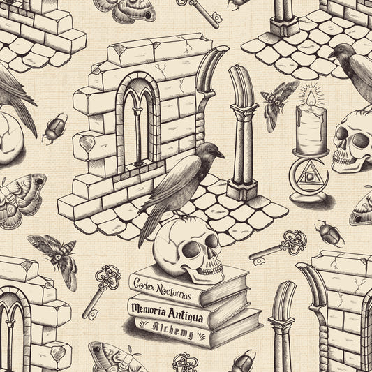 Dark Academia Toile de Jouy - Ink Black Wallpaper⁠