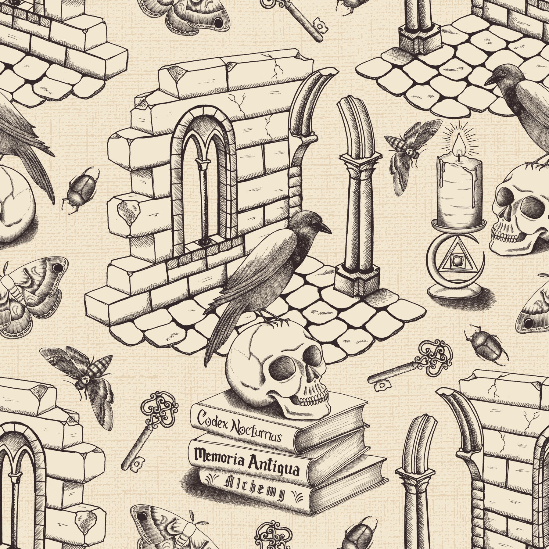 Dark Academia Toile de Jouy - Ink Black Wallpaper⁠