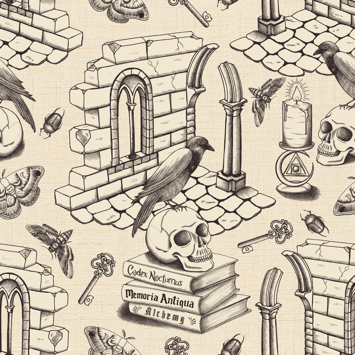 Dark Academia Toile de Jouy - Ink Black Wallpaper⁠ in your room — zoomed