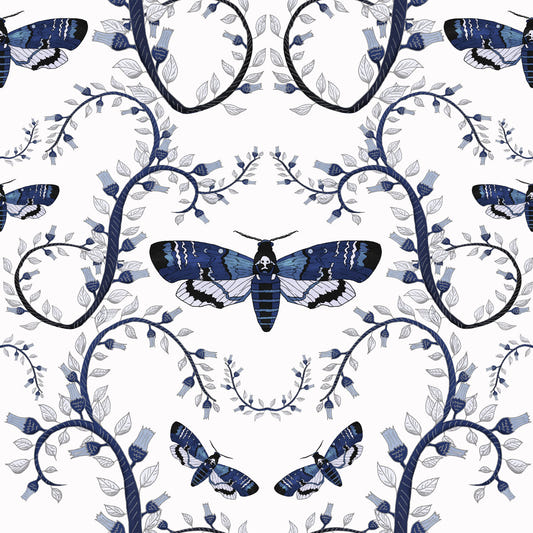 Blue Gothic Moth Vines  Wallpaper⁠