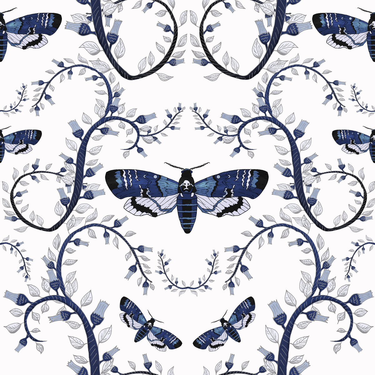 Blue Gothic Moth Vines  Wallpaper⁠ in your room — zoomed
