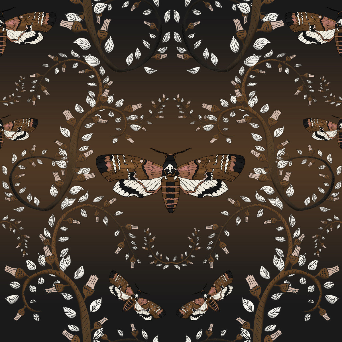 Gothic Moth Vines Earthy Wallpaper⁠ in your room — zoomed