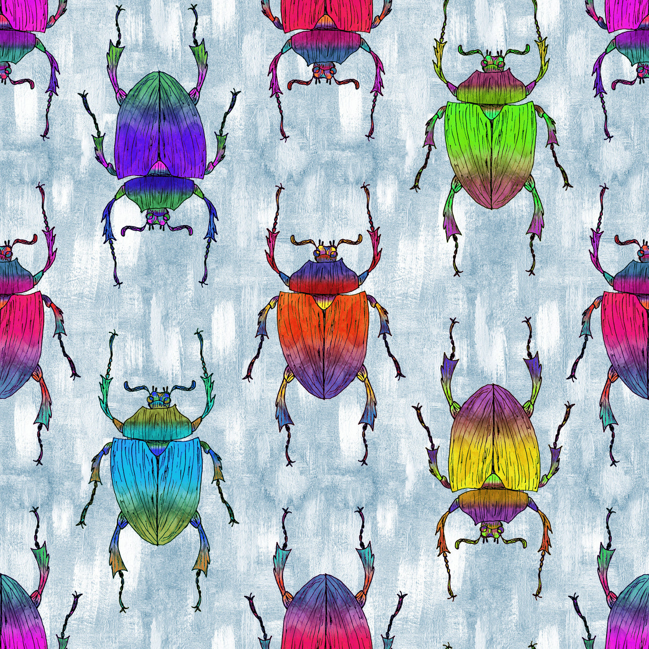 Rainbow Bugs Blue Background Wallpaper⁠