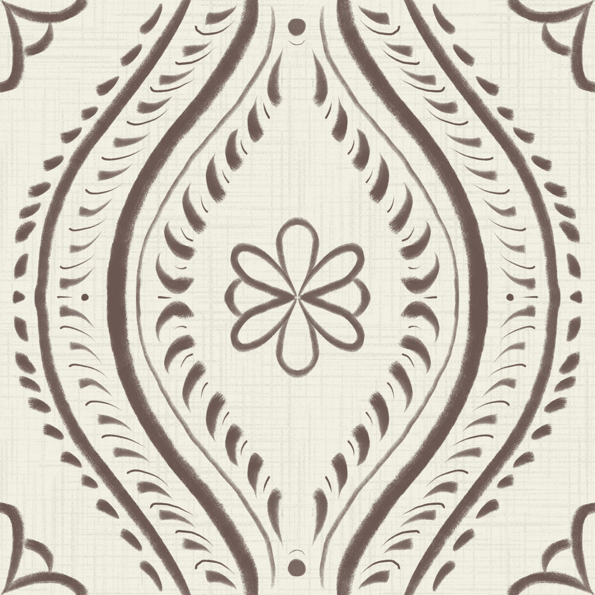 Faded Ogee Damask - Bright - Coffee Quartz Wallpaper⁠