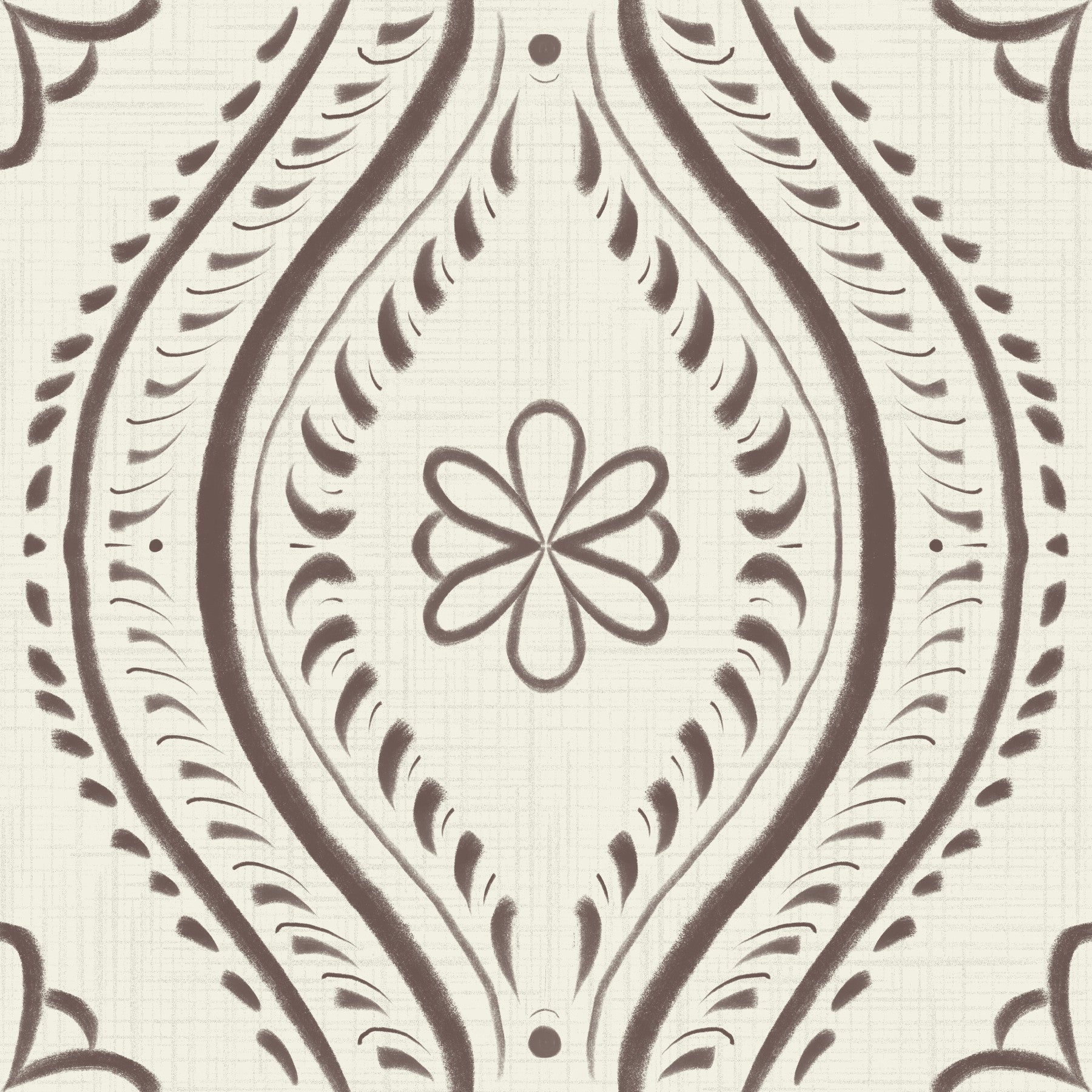 Faded Ogee Damask - Bright - Coffee Quartz Wallpaper⁠