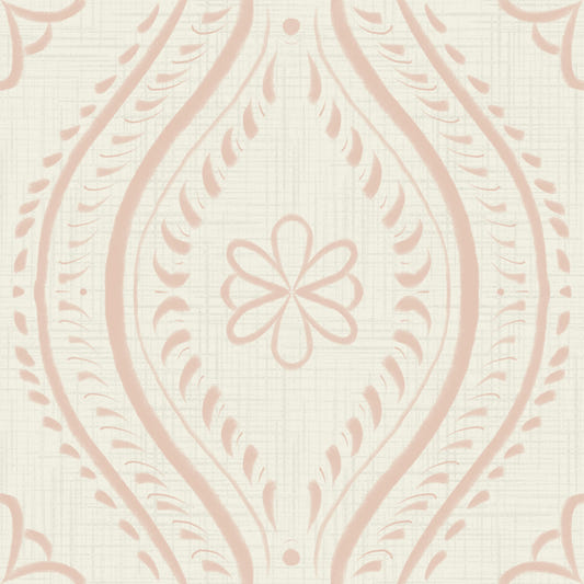Faded Ogee Damask - Bright - Cream Tan Wallpaper⁠