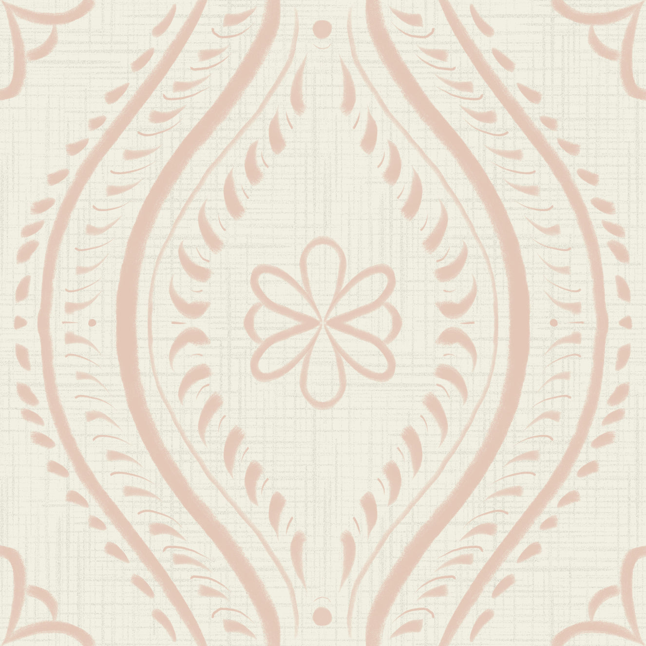 Faded Ogee Damask - Bright - Cream Tan Wallpaper⁠
