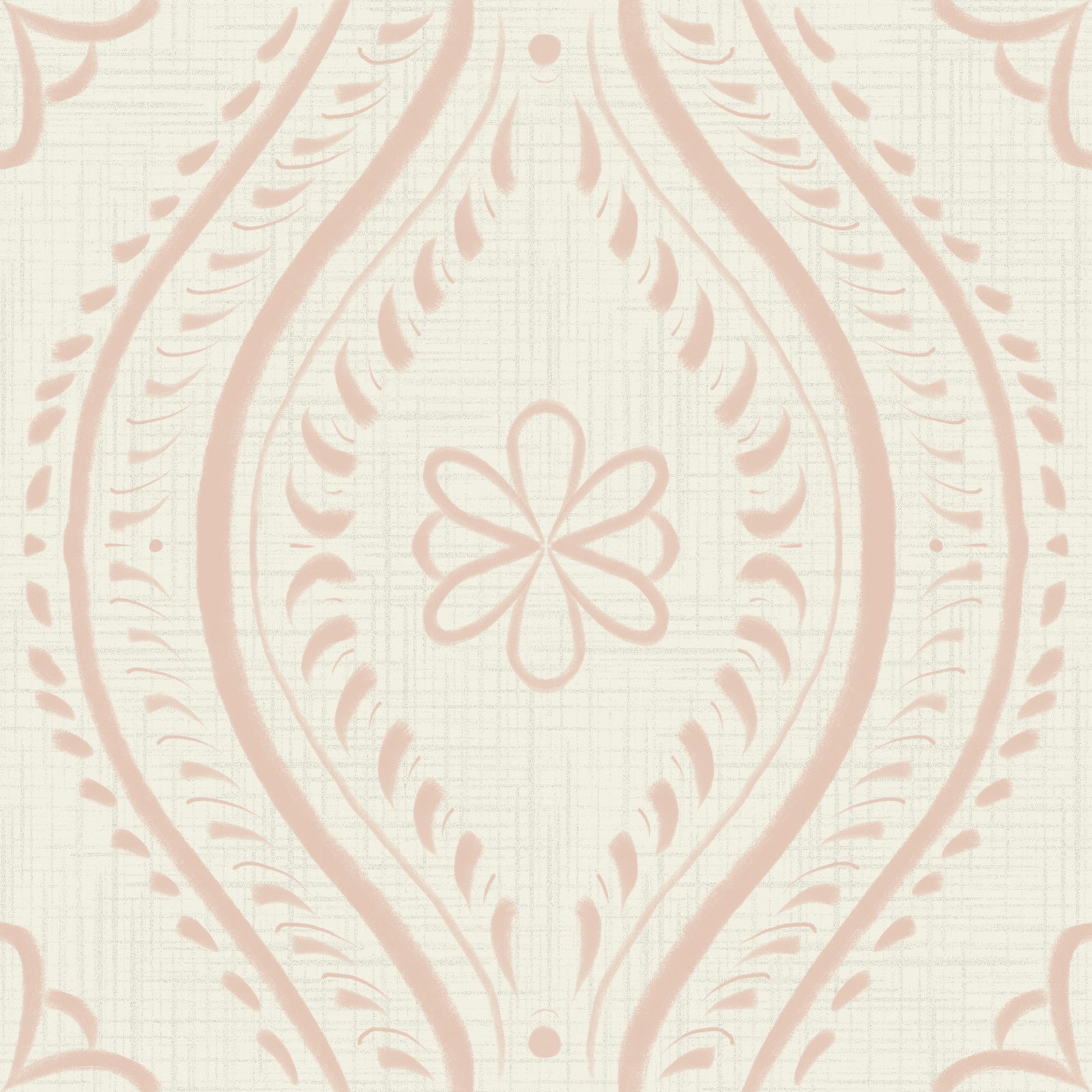 Faded Ogee Damask - Bright - Cream Tan Wallpaper⁠