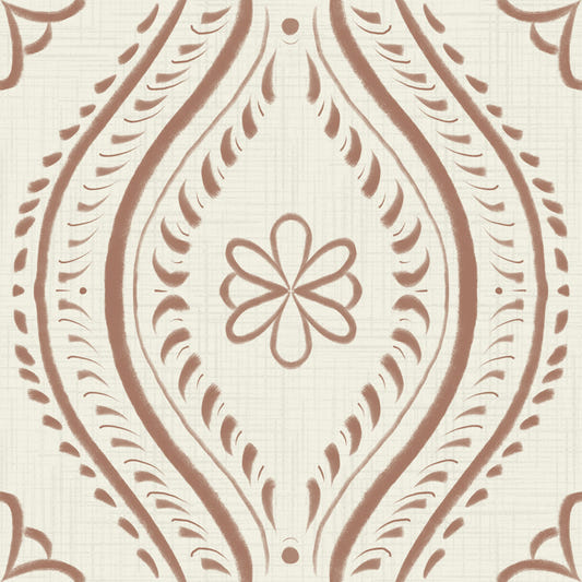 Faded Ogee Damask - Bright - Mocha Mousse Wallpaper⁠