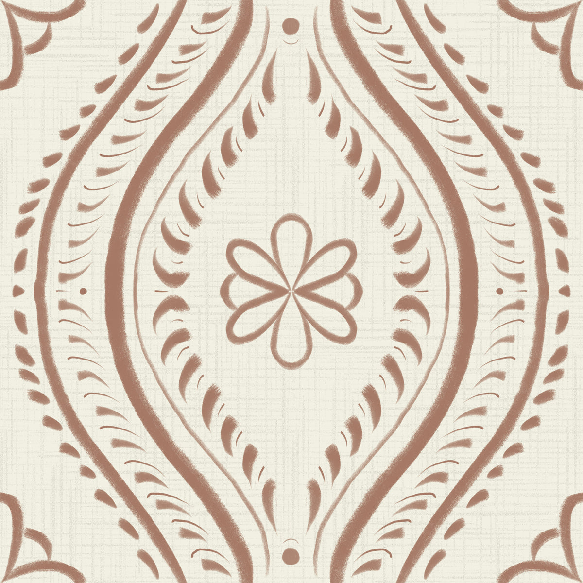 Faded Ogee Damask - Bright - Mocha Mousse Wallpaper⁠