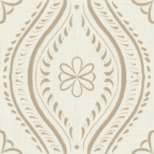 Faded Ogee Damask - Bright - Safari Wallpaper⁠