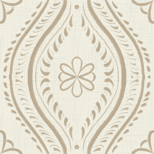 Faded Ogee Damask - Bright - Safari Wallpaper⁠
