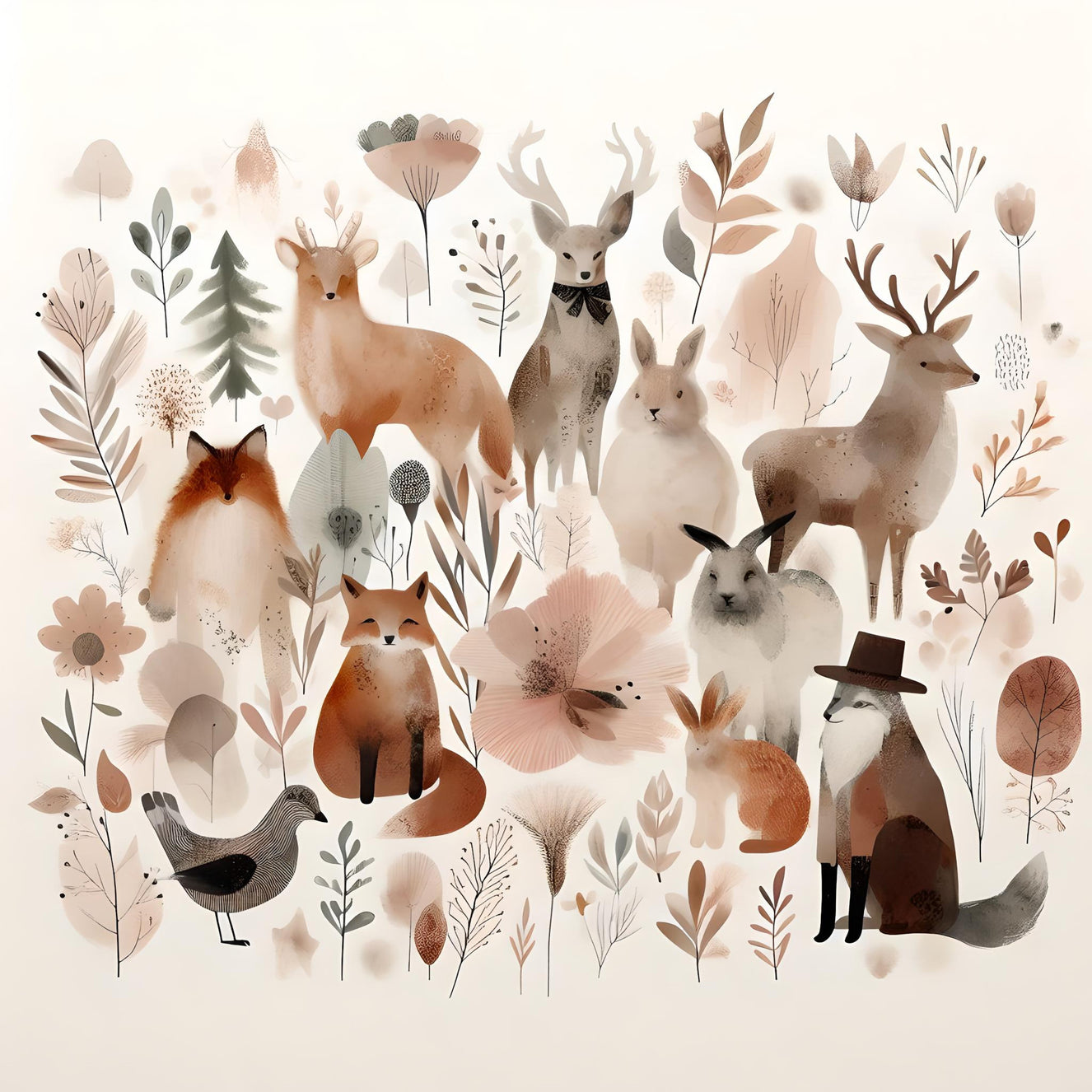 Whimsical Forest Friends Wall Mural