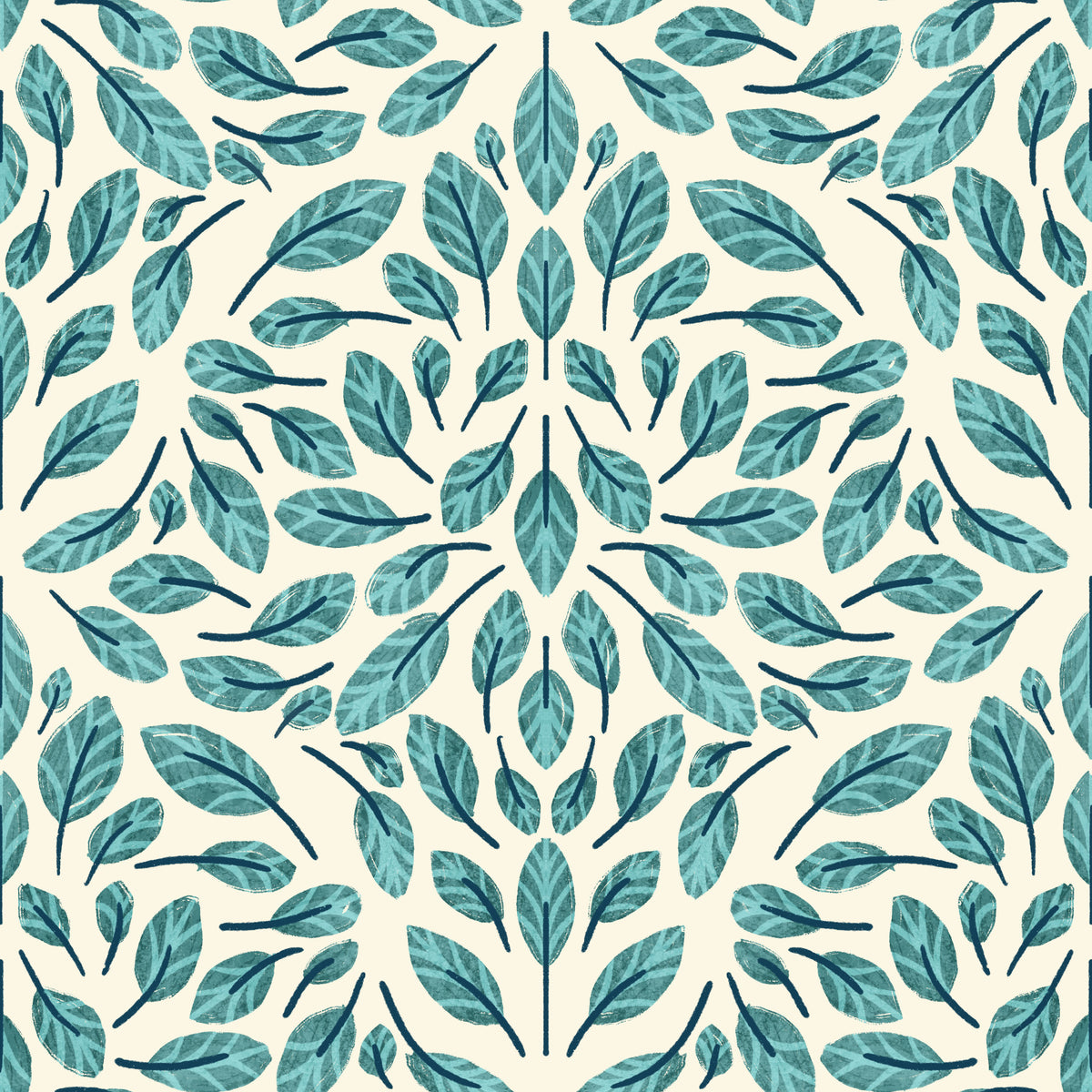Serene Teal Leaves Wallpaper⁠