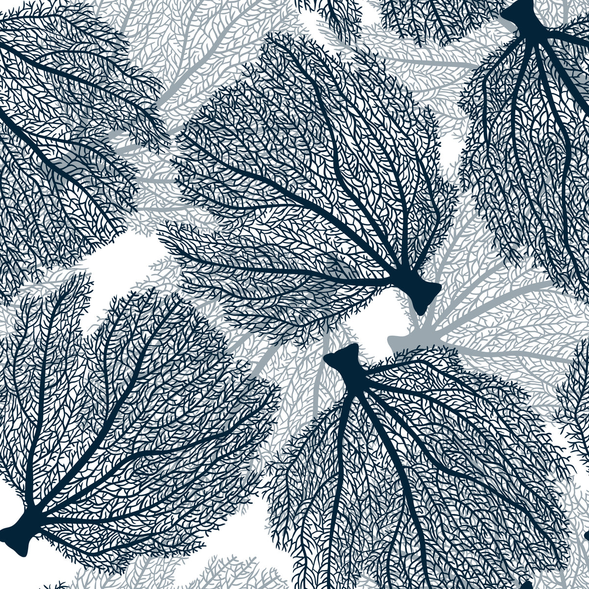 Fan coral in navy and white Wallpaper⁠ in your room — zoomed