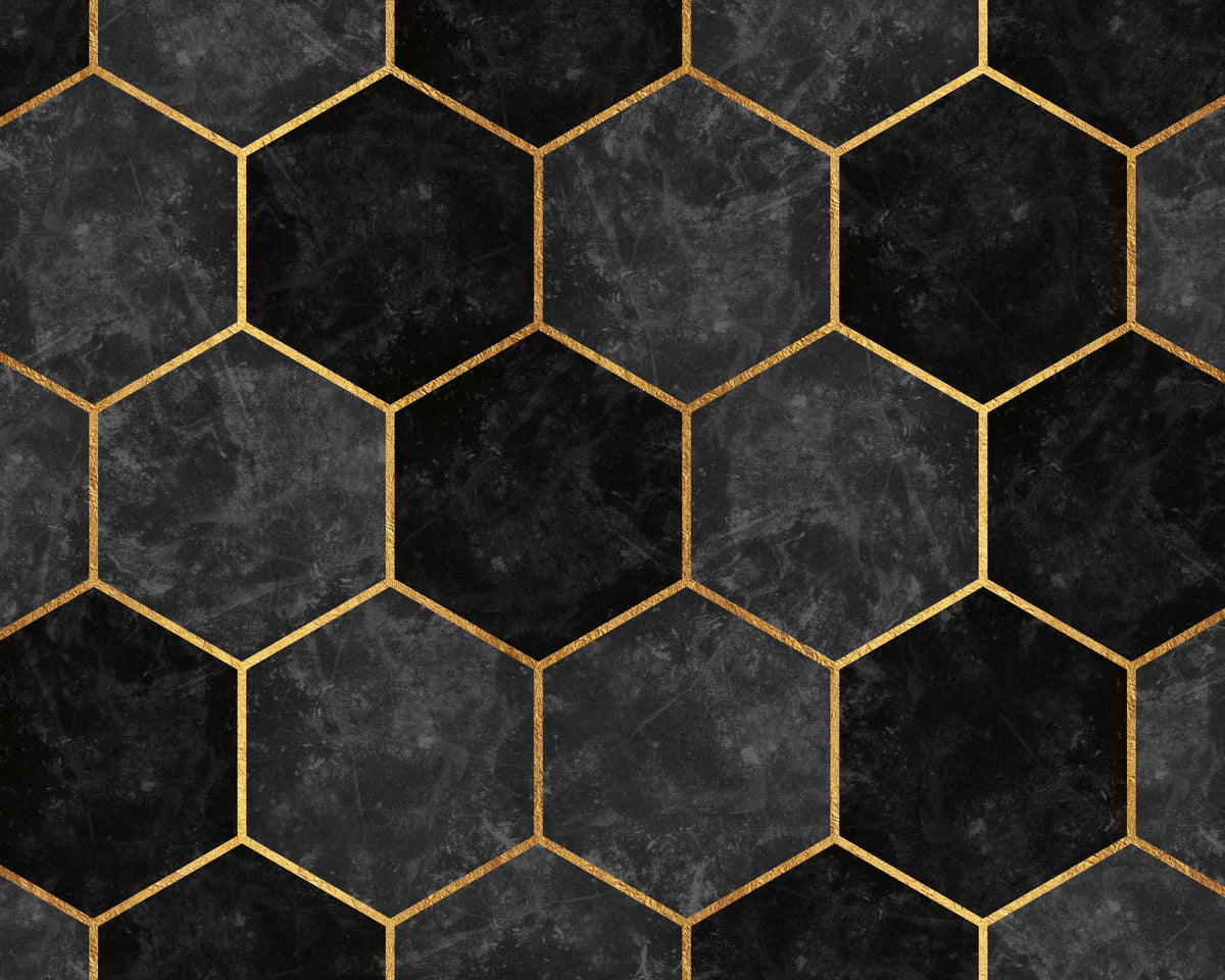 Urban Charcoal Hexagon Pattern Wall Mural in your room — zoomed