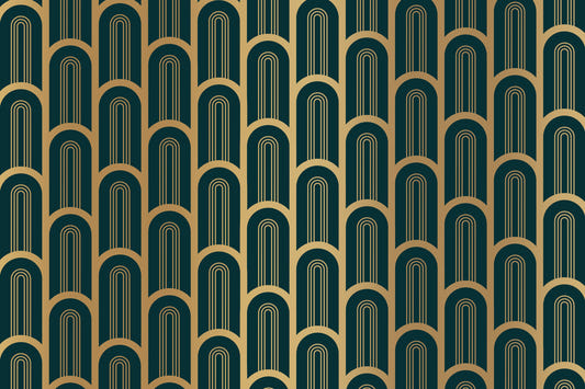 Art Deco Luxury Cyan and Gold Columns Wall Mural