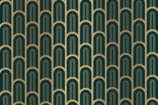 Art Deco Luxury Cyan and Gold Columns Wall Mural