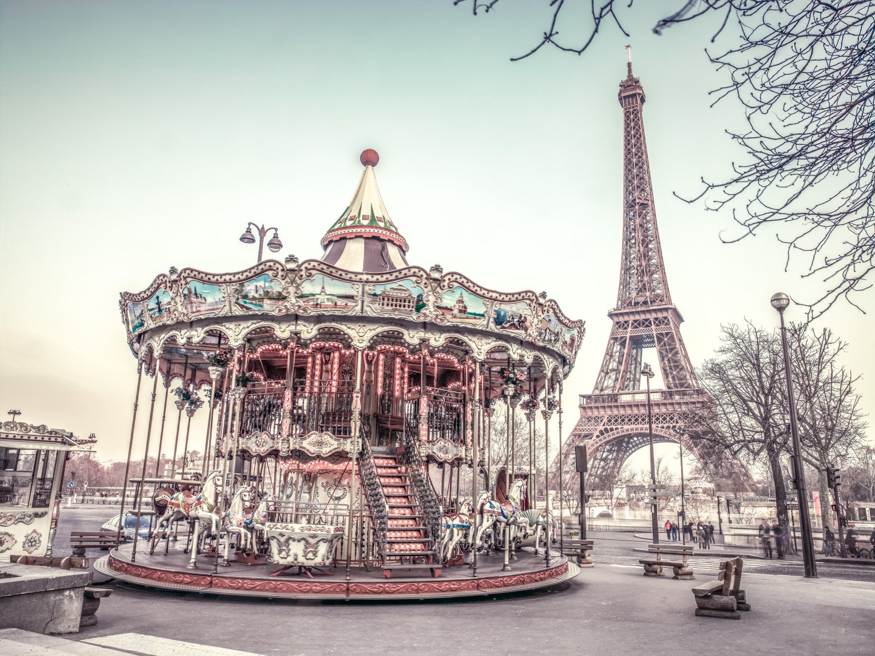 Carousel and Eiffel Tower Wall Mural