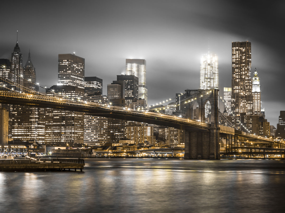 Brooklyn Bridge Nocturne Wall Mural in your room — zoomed