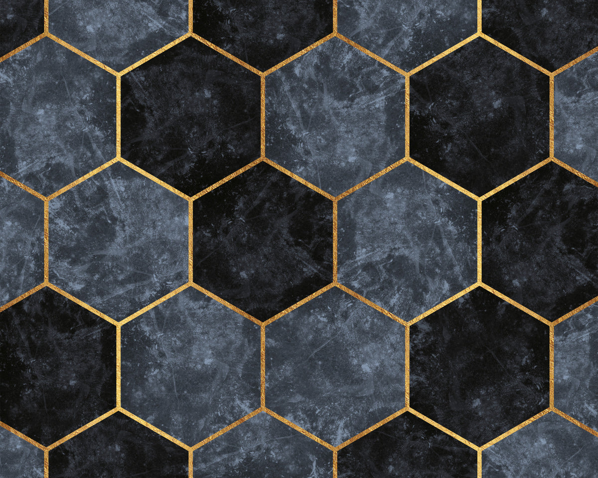 Soft Blue Hexagons and Gold Wall Mural