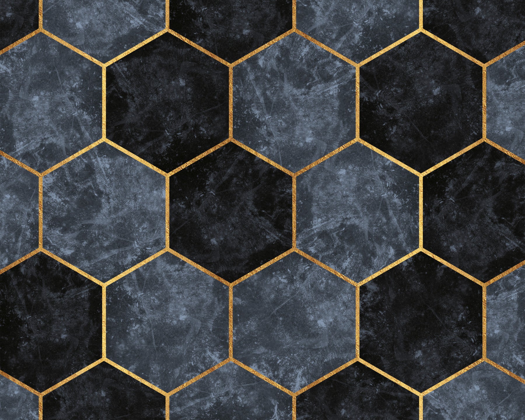 Soft Blue Hexagons and Gold Wall Mural