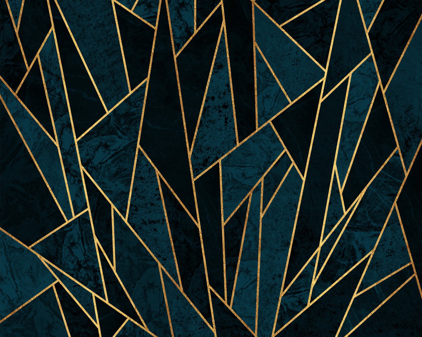Shattered Deep Blue Mosaic and Gold Wall Mural