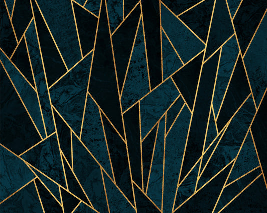 Shattered Deep Blue Mosaic and Gold Wall Mural