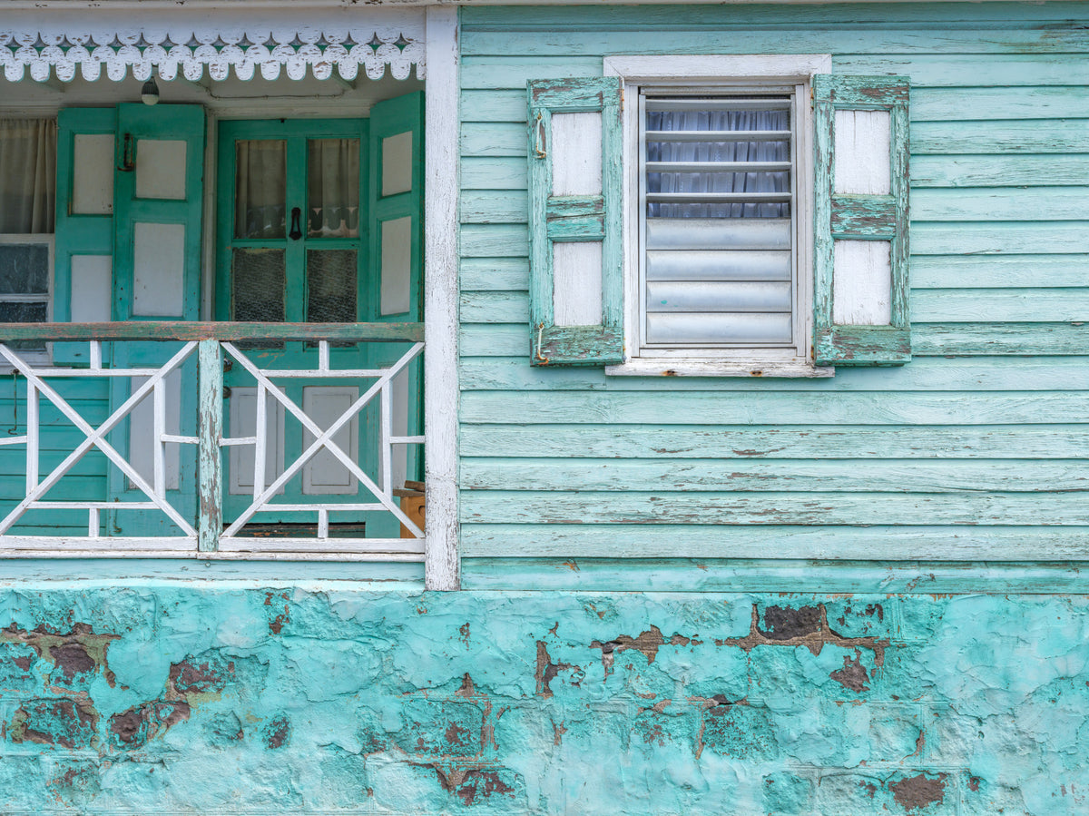 Aqua Vintage Facade Wall Mural in your room — zoomed